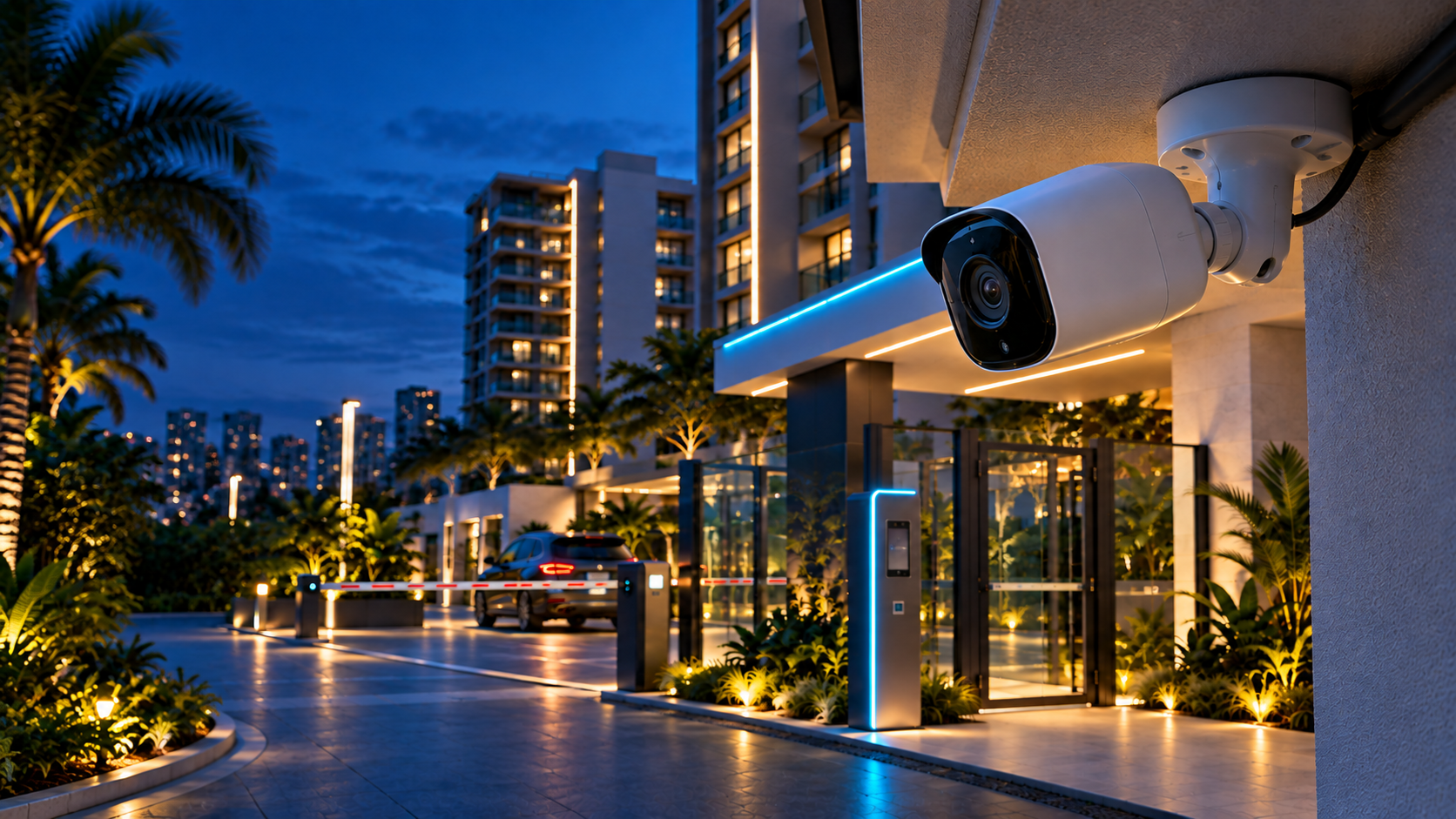 Imagem conceitual de câmera em entrada residencial moderna